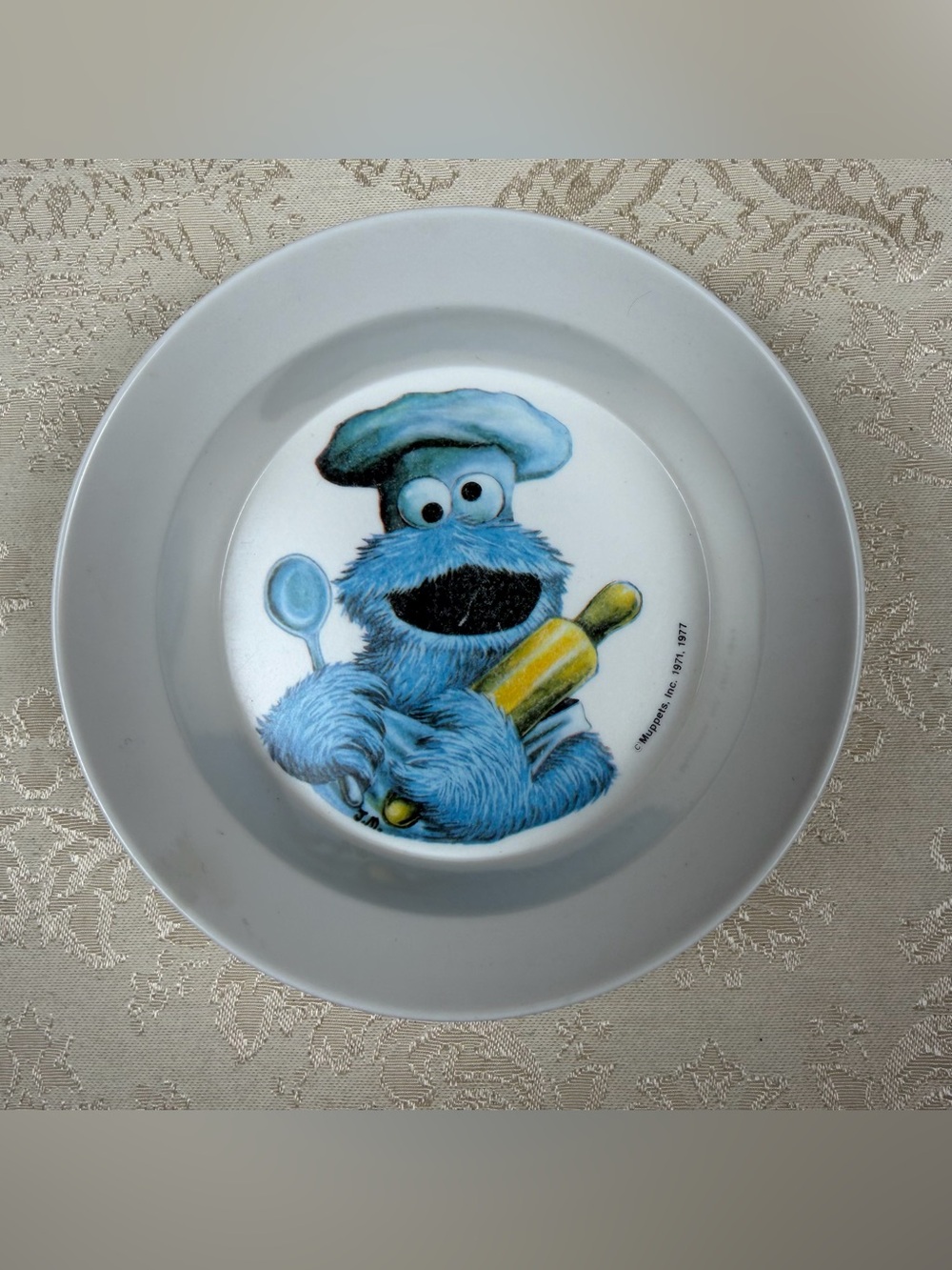 Vintage Cookie Monster Chef Melamine Bowl, 1977